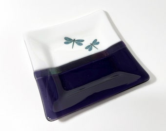 Dragonfly plate fused glass purple and white serving dish dragonfly home decor unique gifts for her housewarming presents