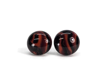 Black red fused glass stud earrings dichroic glass jewelry unique gifts for her 10mm hypoallergenic handmade in Canada