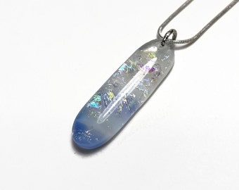 Glass iridescent necklace dichroic glass pendant, fused glass jewelry, sparkle pendant, oval pendant, necklace included