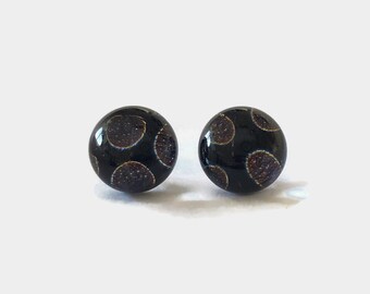 Glass earrings, sparkle studs, button earrings, unique gifts for her, dichroic glass earrings, fused glass jewelry