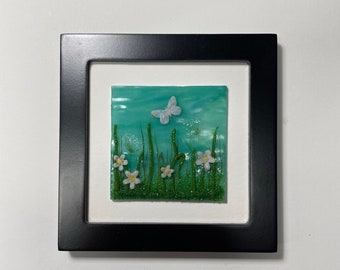Fused Glass art, butterflies, glass panel, butterfly home decor, glass wall sculpture, scenery art, three dimensional