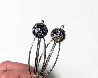 Iridescent Multicoloured Bobby Pin Barrettes, Handmade Unique Gifts, Fused Dichroic Glass Jewelry, Set of 2