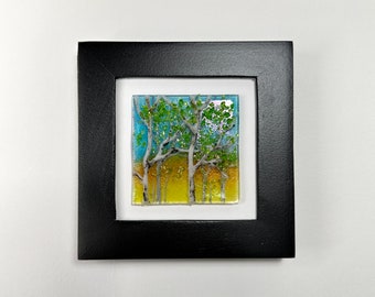 Summer forest 3D birch tree art, handcrafted fused glass panel, landscape home decor, scenery wall sculpture, art for mom