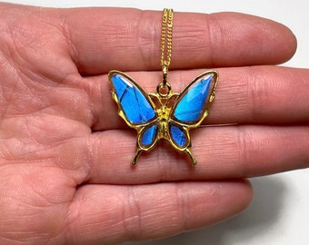 Blue pendant, iridescent, real butterfly wing jewelry, Blue Morpho butterfly, resin pendant, necklace included