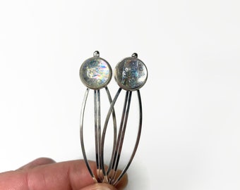 Iridescent hair barrettes, fused glass bobby pins, Dichroic glass jewelry, gifts for her, set of 2, hair pins, hair clips, unique presents