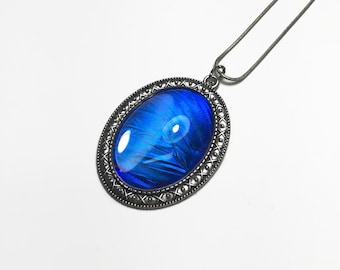 Blue morpho rhetenor butterfly necklace gifts for mom real butterfly wing iridescent recycled glass pendant