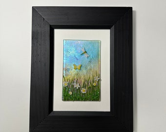 Fused Glass art, dragonfly art panel, scenery art, glass wall sculpture, unique gifts for her, three dimensional, housewarming gifts