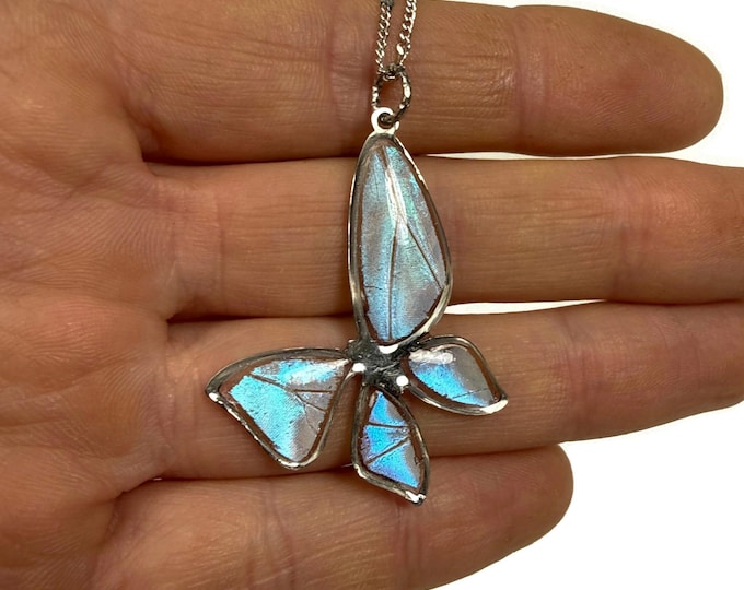 Featured listing image: Blue pendant, iridescent, real butterfly wing jewelry, Blue Morpho butterfly, resin pendant, necklace included