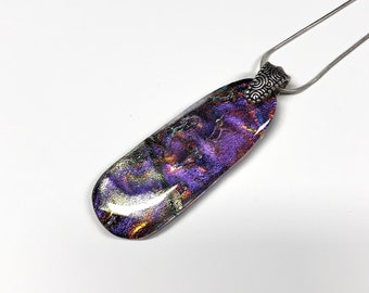 Purple iridescent dichroic glass pendant, fused jewelry, unique gifts for mom, statement bohemian, necklace chain included