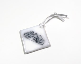 Fused Glass Three Sisters Mountain Ornament - Handmade Window Hanging