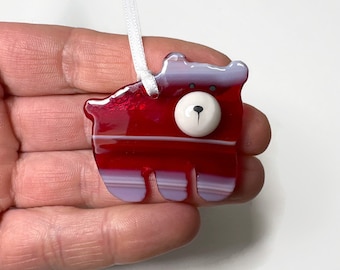 Whimsical Bear Glass Ornament, Nature Home Decor, Artisan Crafted Window Hanging, Unique Gifts for Her, Tree Ornament Presents