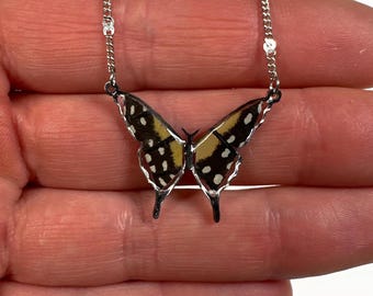 Monarch butterfly pendant, orange and black necklace, resin charm for her, real butterfly wing jewelry, gifts for girlfriend