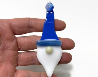 Gnome ornament, fused glass decoration, Christmas tree ornament, whimsical home decor, unique gifts, blue gnome, window hanging