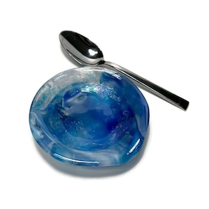 Fused glass blue and white spoon rest glass dish spoon holder kitchen decor unique gifts for her housewarming presents