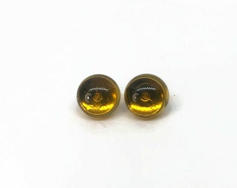 Fused Glass earrings, amber studs, glass jewelry, round earrings, minimalist jewelry, button earrings, hypoallergenic, sparkle earrings