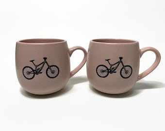 Pink coffee cups Mountain Bike mugs set of two bike lover gifts bike home decor gifts for her housewarming presents bike enthusiast