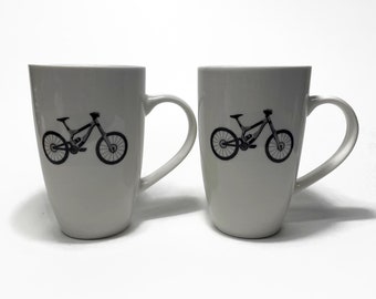 Mountain bike coffee mugs bike enthusiast tea cups set of two unique gifts for him bike lover gifts bike home decor