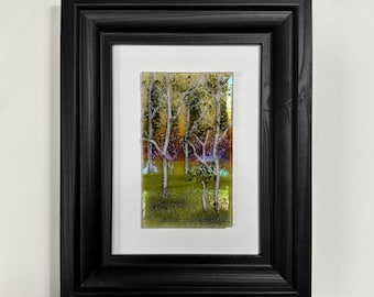 Birch tree summer fused glass art, scenery wall picture, nature home decor, unique gifts for mom, three dimensional wall sculpture