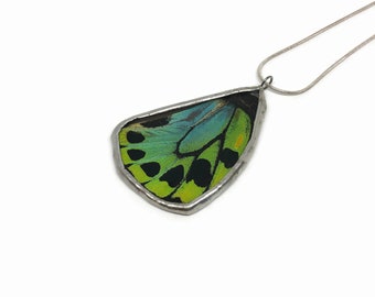 Handcrafted Butterfly Wing Necklace, One-of-a-Kind Gift Idea, Stained Glass Pendant