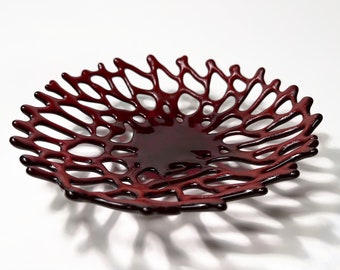 Red bowl fused glass coral bowl gifts for her glass dish serving bowl glass sculpture textured dish housewarming present