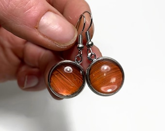 Red dangle glass earrings, real butterfly wing jewelry, unique gifts for her, hypoallergenic, presents for mom