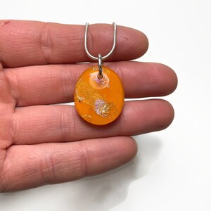 Orange oval iridescent pendant, dichroic fused glass Jewelry, gifts for her, unique presents, chain included