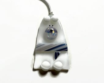 Polar bear fused glass ornament, unique gifts for her, handcrafted Christmas tree decoration, window hanging