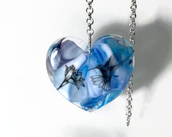 Handcrafted Glass Heart Sun Catcher Hummingbird Ornament, Perfect Gift for her