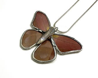 Butterfly pendant, Real Butterfly jewelry, gift for her, glass necklace, stained glass wing, nature inspired present