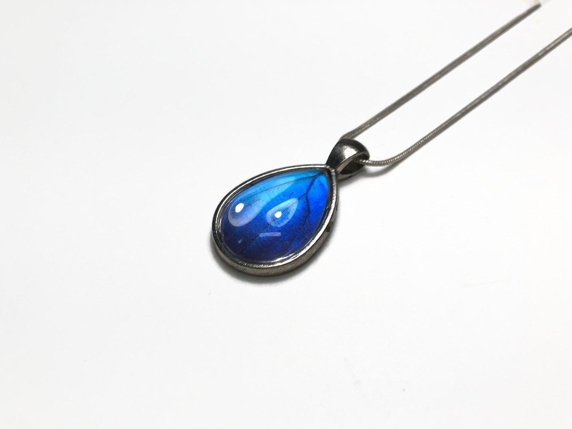 Blue Butterfly necklace, blue morph Butterfly, glass pendant, real ...