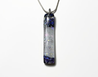 Fused glass iridescent pendant, blue, white, glass necklace, dichroic glass jewelry, unique gifts for her, necklace included