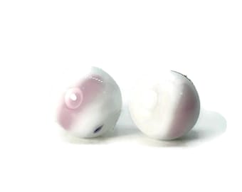 Glass pink and white round earrings fused glass jewelry unique gifts for her Minimalist earrings, hypoallergenic