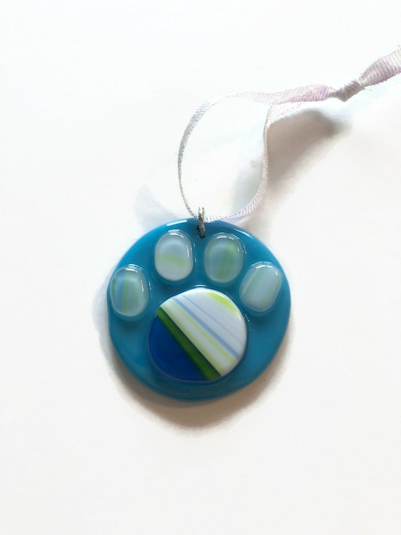 glass sculpture Fused Glass animal print suncatcher ornament paw print home decor Unique gifts for her