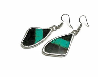 Artisan crafted real butterfly earrings, nature inspired jewelry, Unique gifts for mom, stained glass wing, hypoallergenic