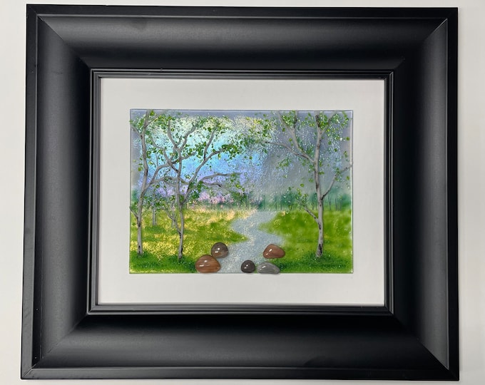 Featured listing image: Birch tree fused glass art summer scenery panel three dimensional wall sculpture Unique gifts for him Tree home decor realistic picture