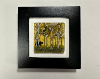 Handmade Birch Tree Scenery Art Panel, 3D Fused Glass Wall Sculpture, Realistic Nature Picture, Unique Home Decor Gift