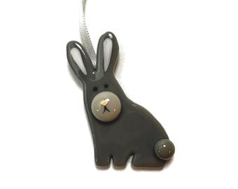 Rabbit ornament, fused glass ornament, nature home decor, Christmas tree decoration, wildlife ornament, Christmas decor