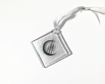 Glass Christmas ornament, moon ornament, iridescent clear, fused glass decoration, Christmas tree decoration