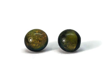 Copper dichroic glass 9mm round earrings fused glass jewelry best friend gifts hypoallergenic