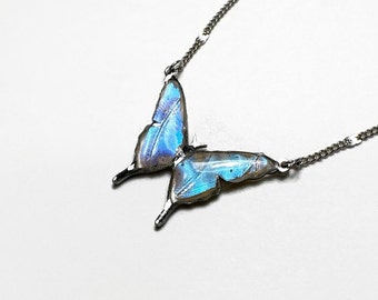 Blue pendant, iridescent, real butterfly wing jewelry, Blue Morpho butterfly, resin pendant, necklace included