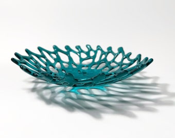 Green bowl fused glass coral bowl gifts for her glass dish serving bowl glass sculpture textured dish housewarming present