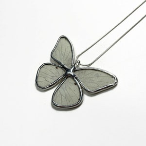 White butterfly necklace, real butterfly wing jewelry, recycled glass pendant, artisan crafted jewelry, chain included