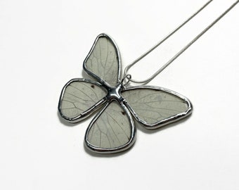 White butterfly necklace, real butterfly wing jewelry, recycled glass pendant, artisan crafted jewelry, chain included