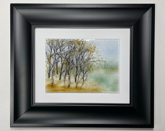 Birch tree fall wall art, fused glass scenery panel, realistic picture, unique gifts for dad, nature home decor, 3D wall sculpture