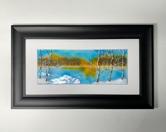 Fused glass birch tree art, scenery panel, nature home decor, winter wall sculpture, three dimensional, Unique gifts for her