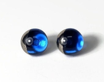 Blue stud earrings, fused glass jewelry, unique gifts for her, minimalist round earrings, hypoallergenic posts