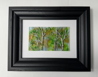 Fused glass birch tree art panel, unique gifts for mom, nature home decor, scenery picture, 3D wall sculpture, housewarming present
