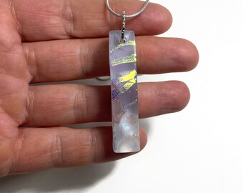 Pink white dichroic glass pendant, fused glass jewelry, teacher gifts, fused necklace, unique presents, chain included