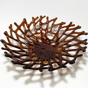 Amber bowl fused glass coral bowl, gifts for her, serving dish, glass sculpture, textured dish, housewarming present