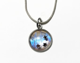 Blue butterfly star pendant real butterfly wing jewelry unique gifts for her glass necklace sulkowskyi morpho necklace included